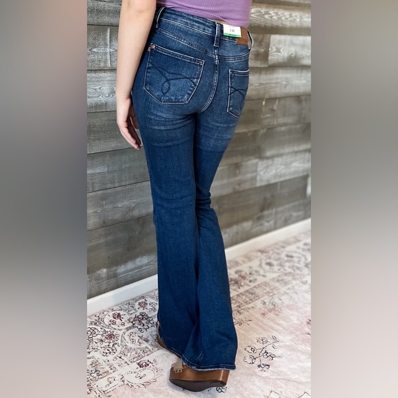 judy blue tummy control back pocket embroidered bootcut jeans long inseam 88786 - Picture 13 of 16